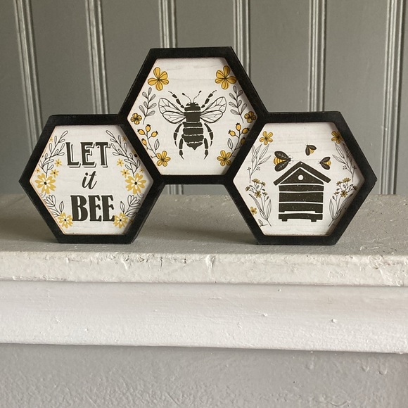 NWT- Black Wooden- Hexagonal- LET IT BEE 🍯🐝 Decoration Sign - Picture 3 of 14